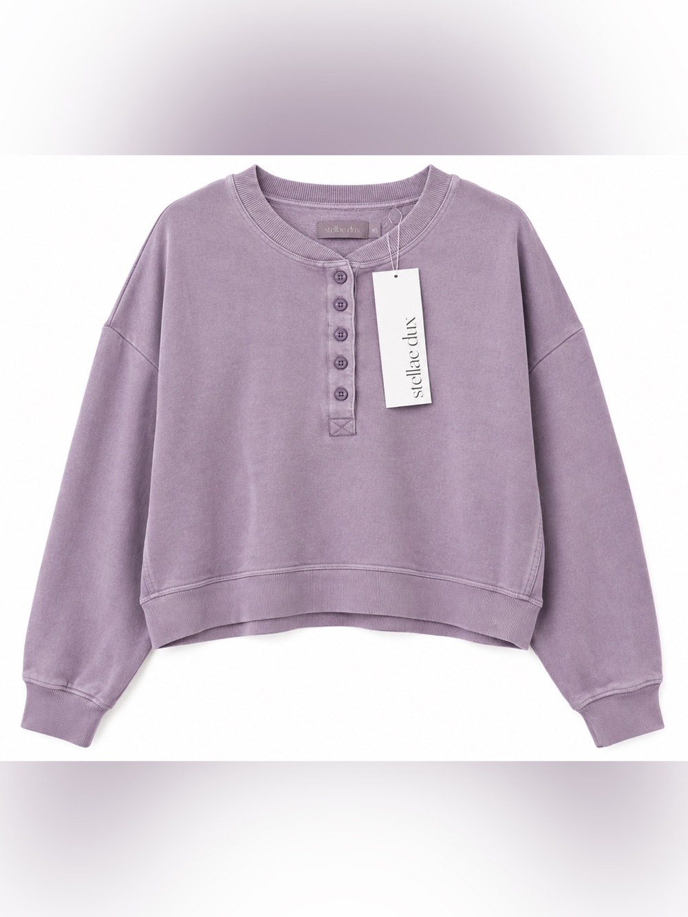 Stellé Dux Boxy Henley Sweatshirt XS NWT Lavender Purple Washed Cotton
